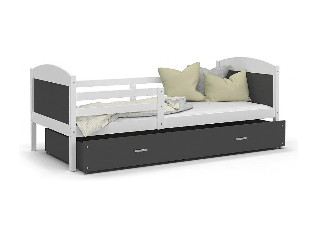 Lit Enfant Mateo 90x190 tiroir + Matelas Blanc - gris