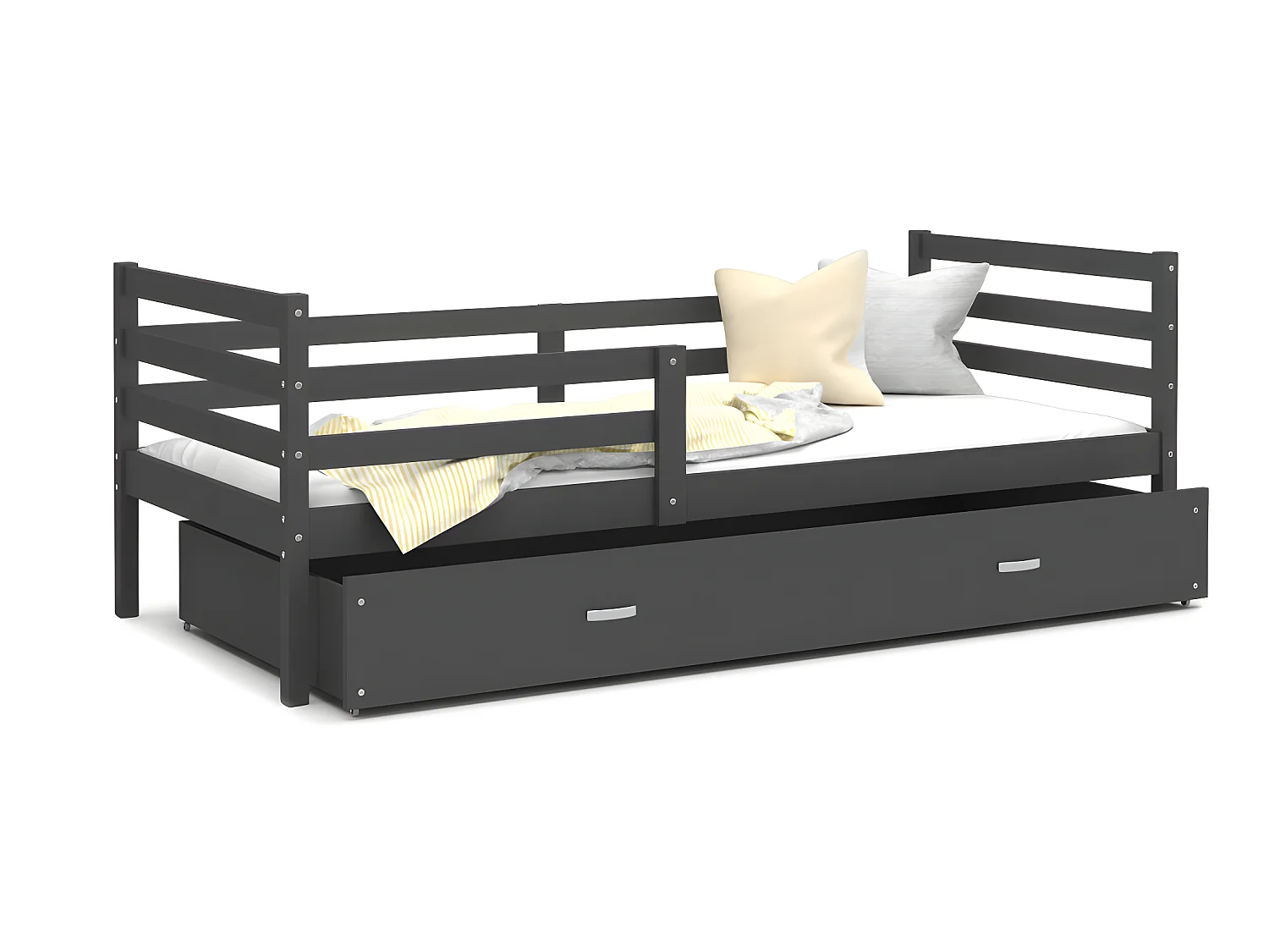 Lit Enfant Malo 90x190  ( Sans Matelas ) Gris - gris Livré avec le sommiers et tiroir.