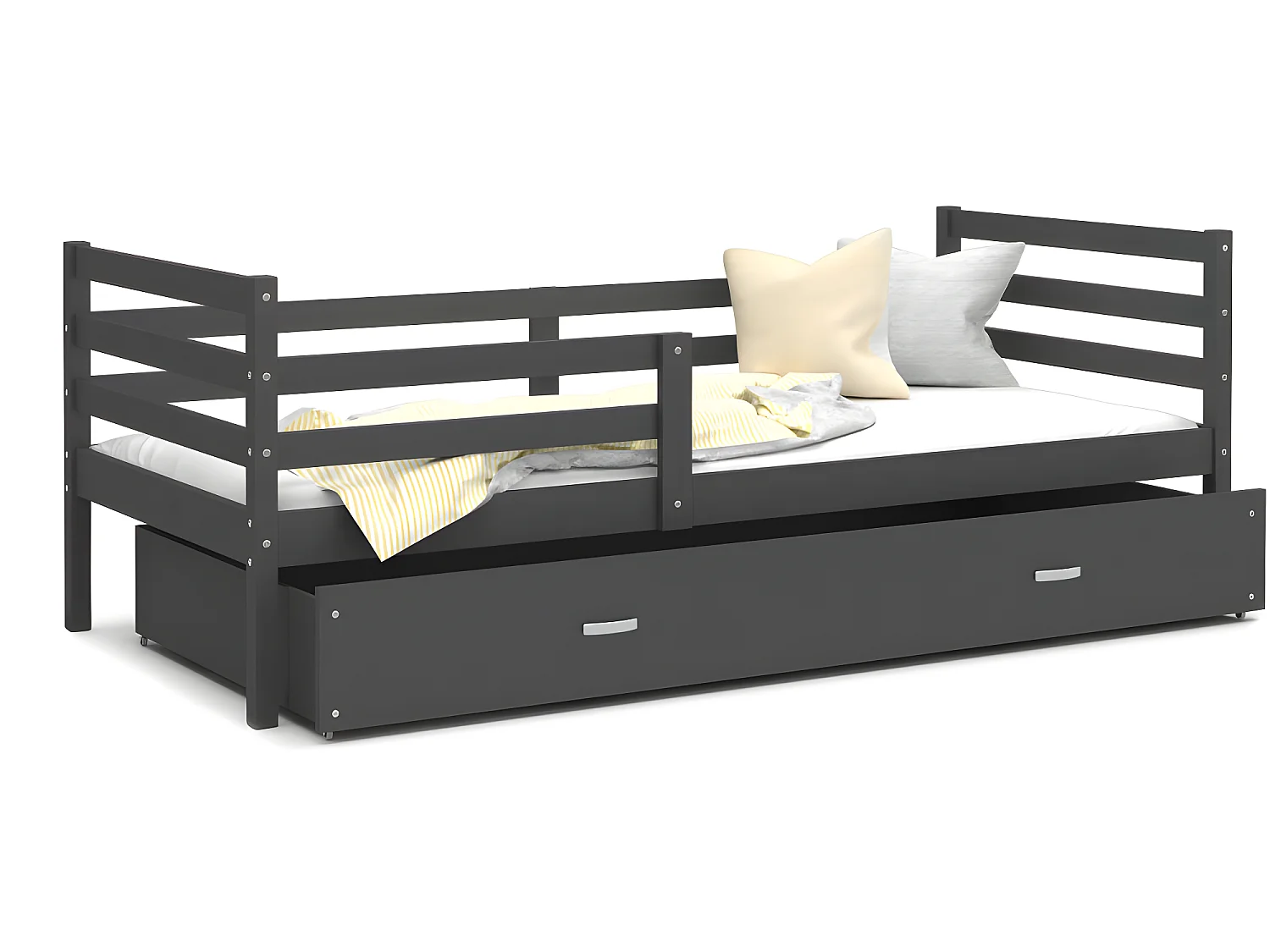 Lit Enfant Malo 90x190  ( Sans Matelas ) Gris - gris Livré avec le sommiers et tiroir.