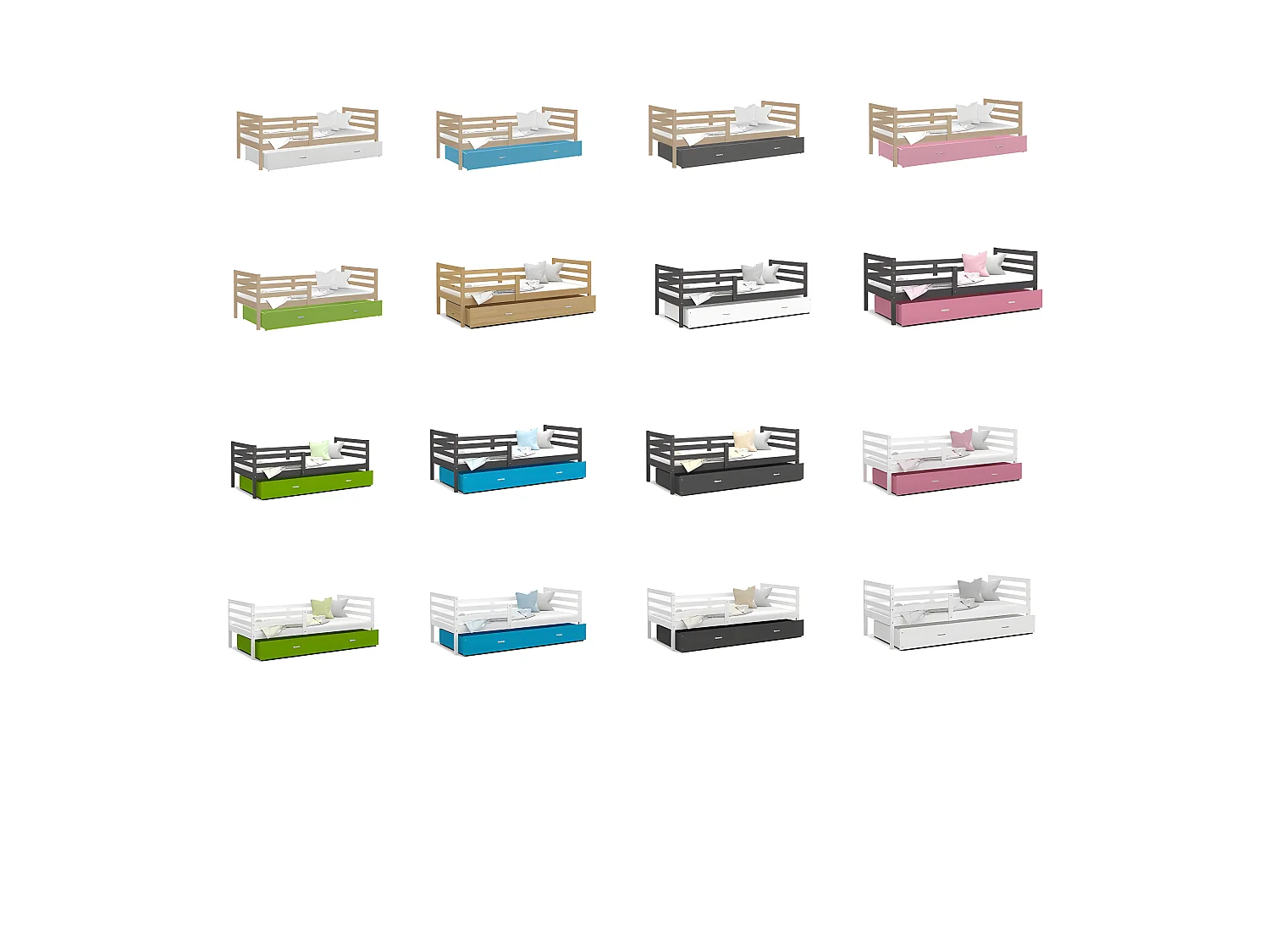 Lit Enfant Milo 90x190 Pin - blanc Livré avec sommiers, tiroir et matelas en mousse de 7cm