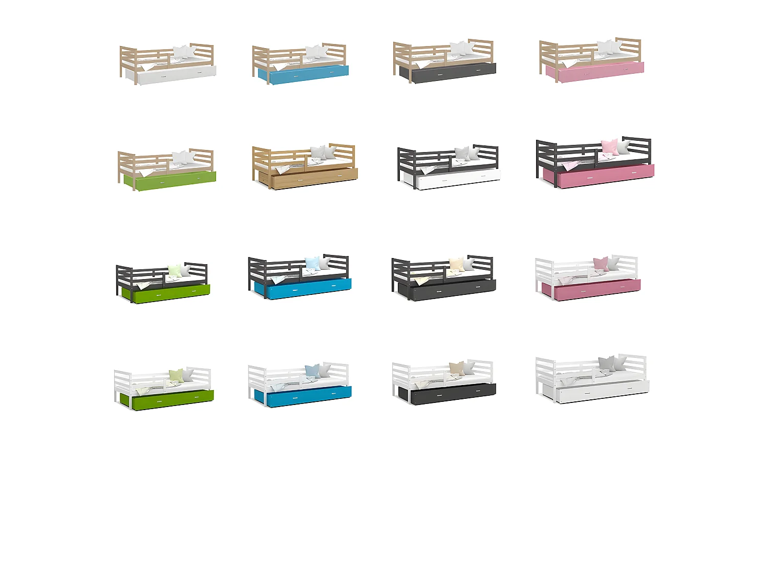 Lit Enfant Milo 90x190 Pin - blanc Livré avec sommiers, tiroir et matelas en mousse de 7cm