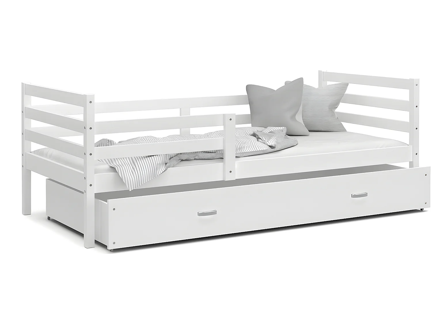 Lit Enfant Malo 90x190  ( Sans Matelas ) Blanc - blanc Livré avec le sommiers et tiroir.