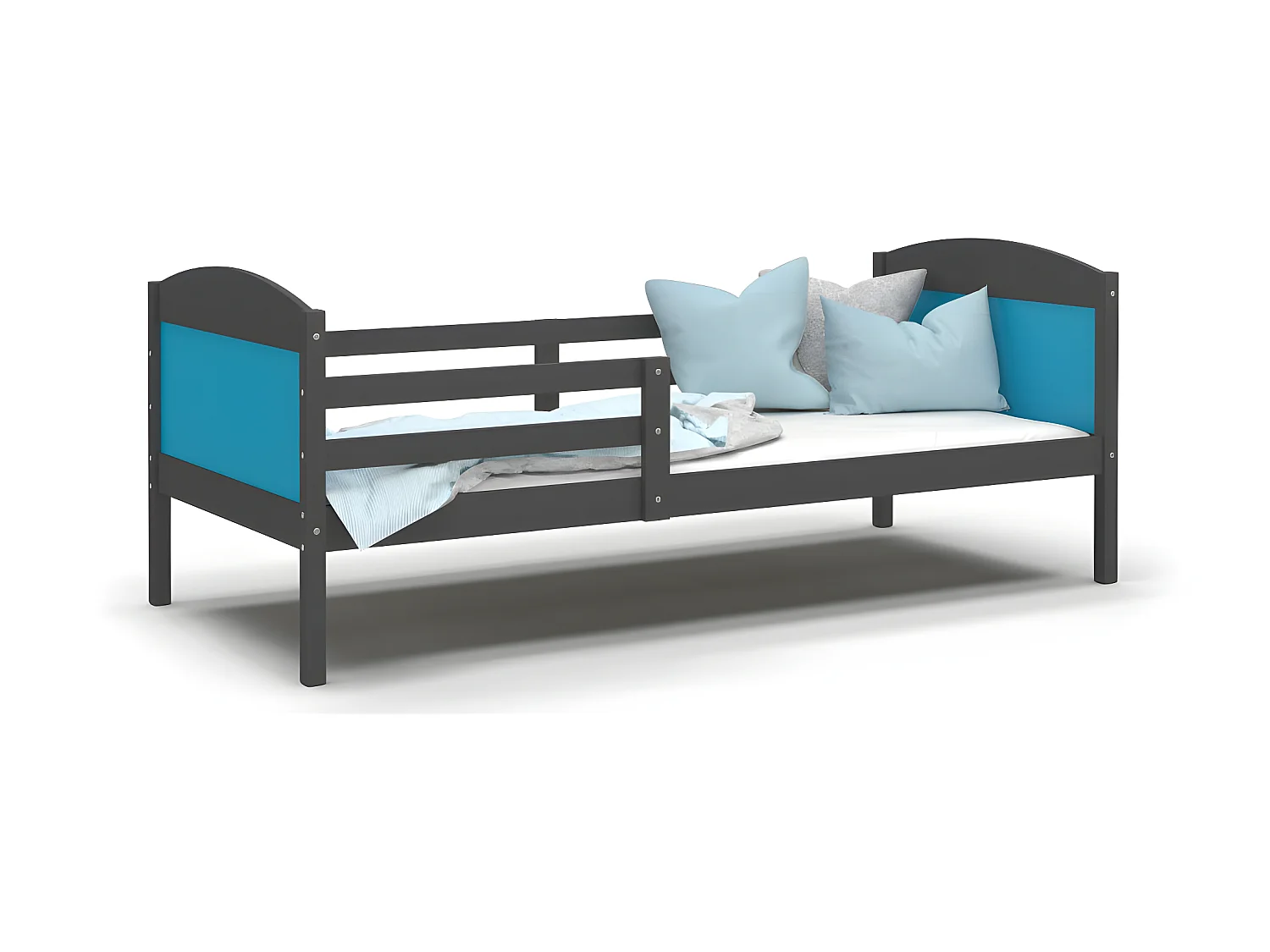 Lit Enfant Mati 90x190 Gris - bleu Livré avec sommiers