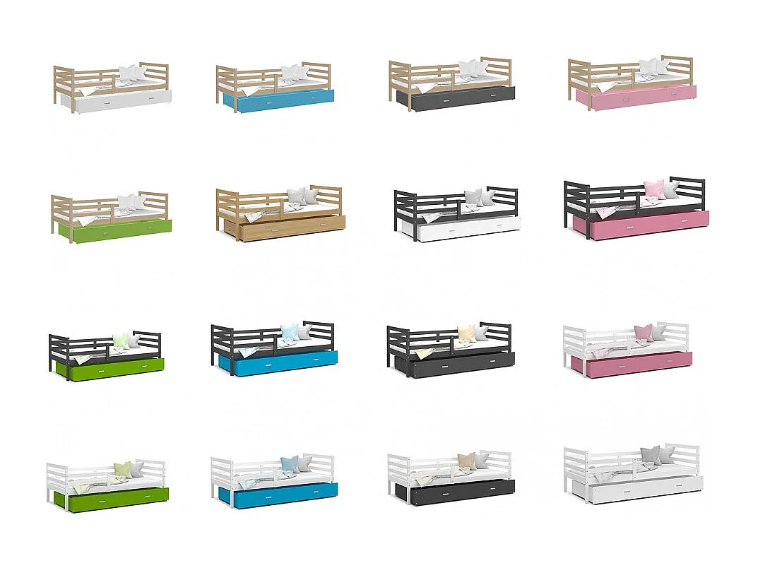 Lit Enfant Milo 90x190 Gris - bleu Livré avec sommiers, tiroir et matelas en mousse de 7cm