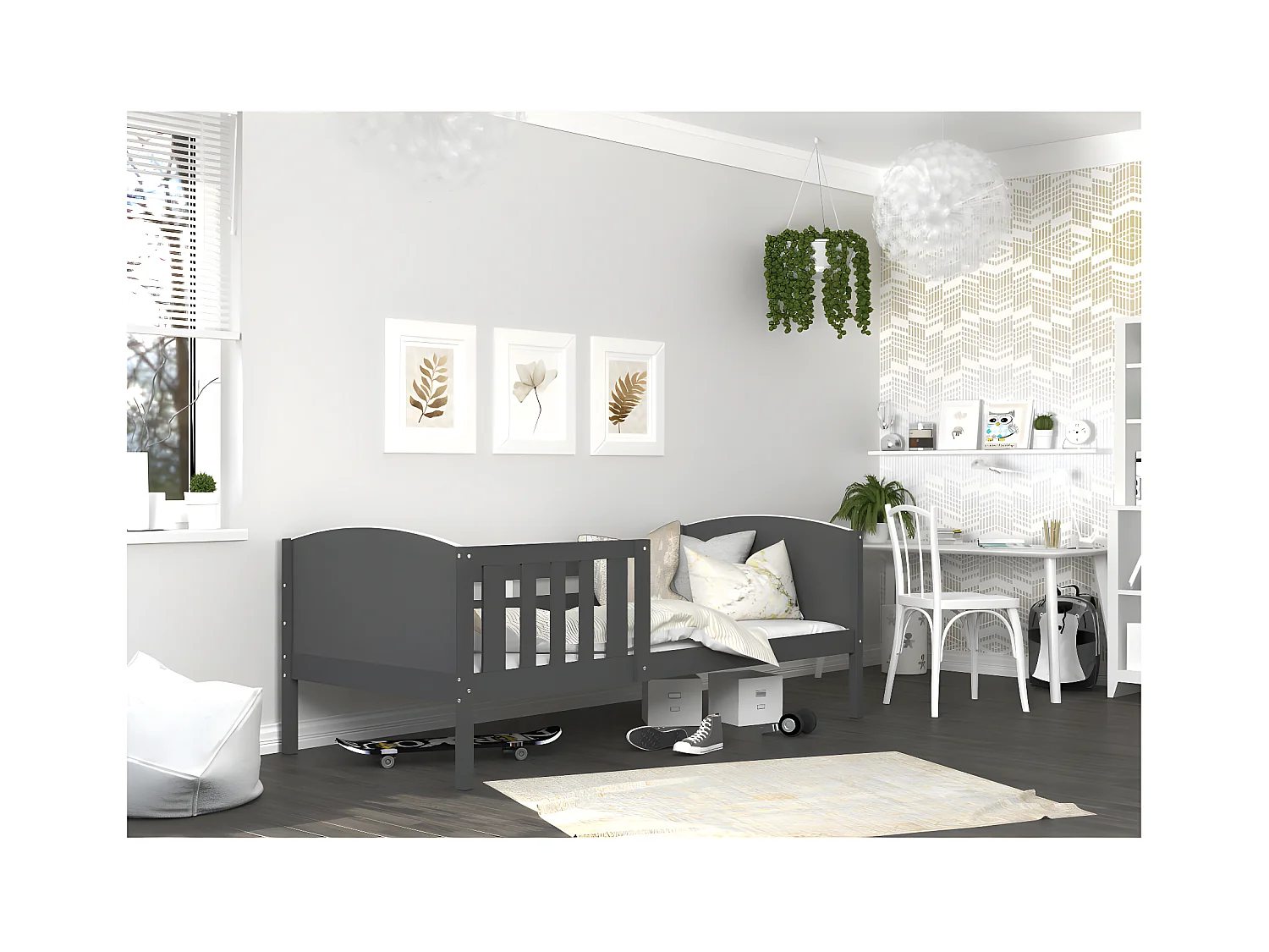 Lit Enfant Tom 90x190 Gris - gris Livré avec sommiers