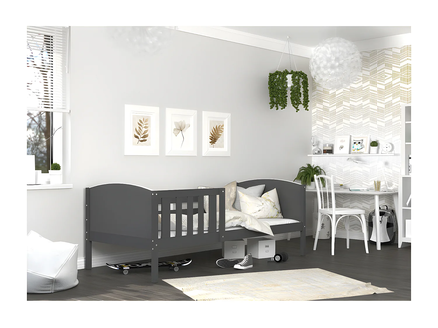 Lit Enfant Tom 90x190 Gris - gris Livré avec sommiers