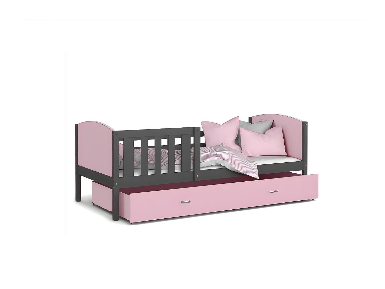 Lit Enfant Tami 90x190 ( Sans Matelas ) Gris - rose Livré avec le sommiers et tiroir.