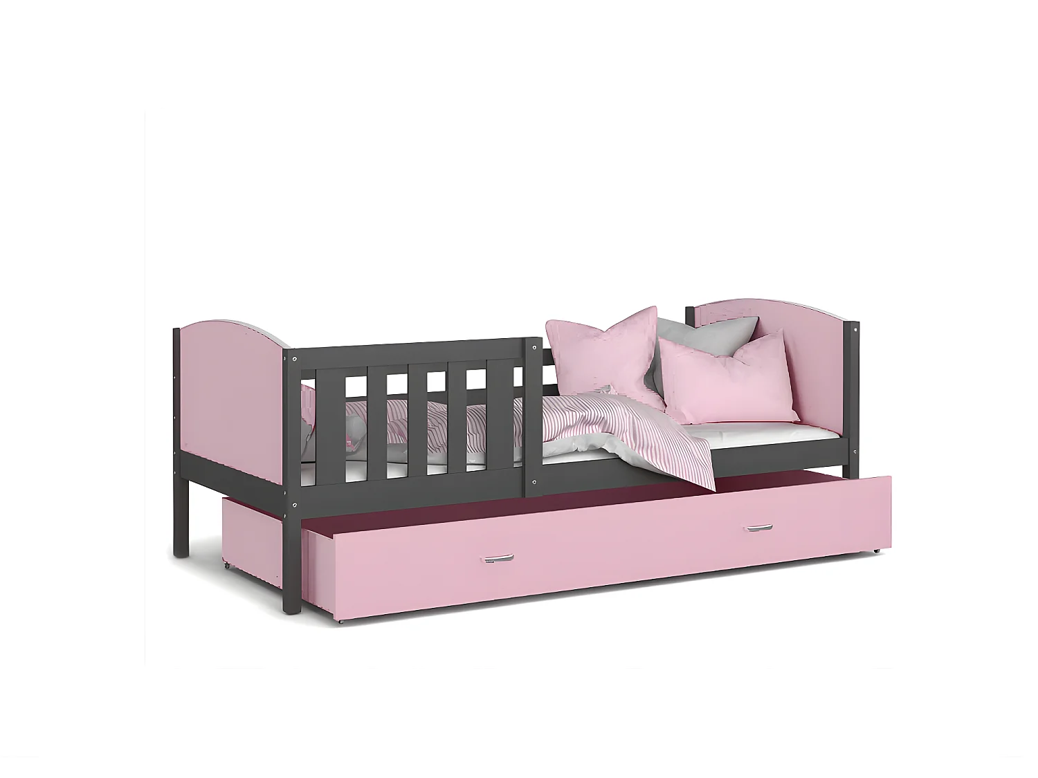 Lit Enfant Tami 90x190 ( Sans Matelas ) Gris - rose Livré avec le sommiers et tiroir.