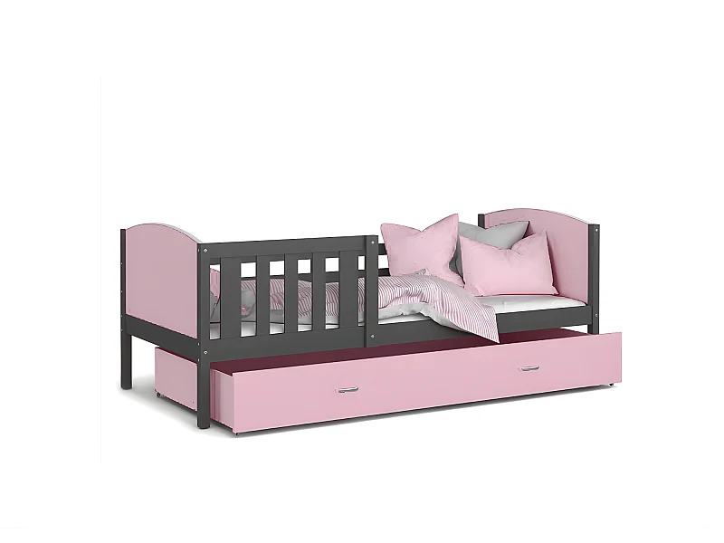 Lit Enfant Tami 90x190 ( Sans Matelas ) Gris - rose Livré avec le sommiers et tiroir.