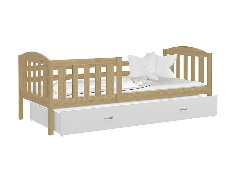 Lit Enfant Teo 90x190 Pin - blanc Livré avec sommiers, tiroir et matelas en mousse de 7cm