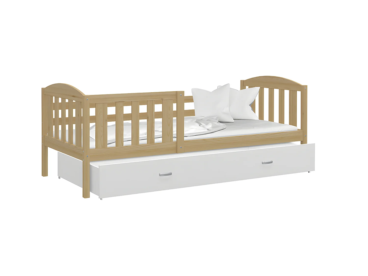 Lit Enfant Teo 90x190 Pin - blanc Livré avec sommiers, tiroir et matelas en mousse de 7cm