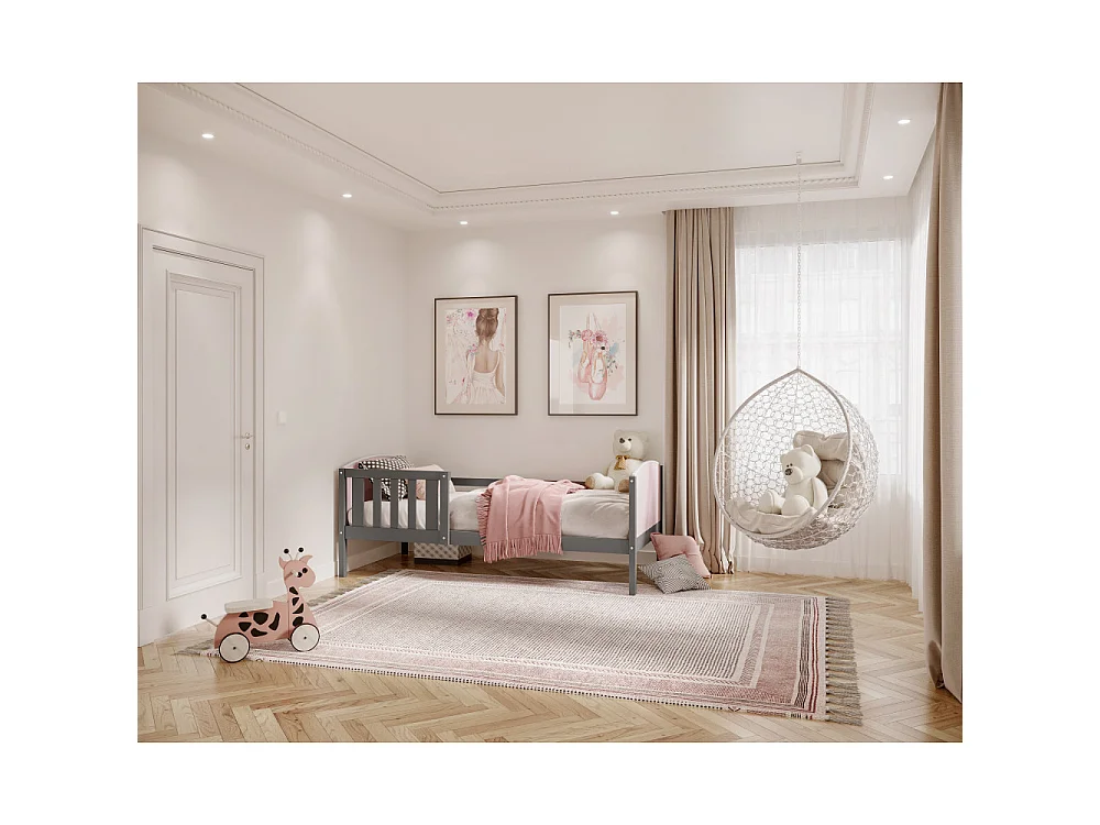 Lit Enfant Tom 90x190 Gris - rose Livré avec sommiers