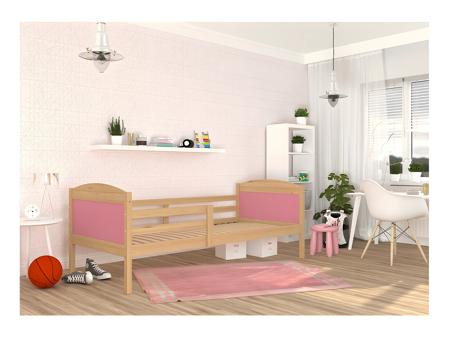 Lit Enfant Mati 90x190 Pin - rose Livré avec sommiers