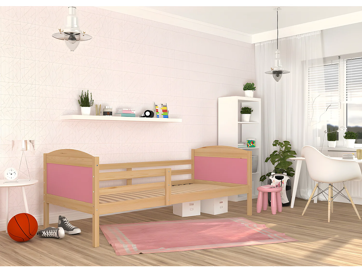 Lit Enfant Mati 90x190 Pin - rose Livré avec sommiers