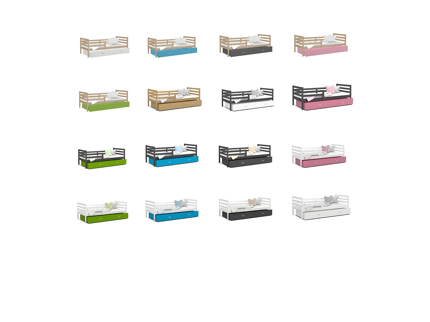 Lit Enfant Milo 90x190 Gris - blanc Livré avec sommiers, tiroir et matelas en mousse de 7cm