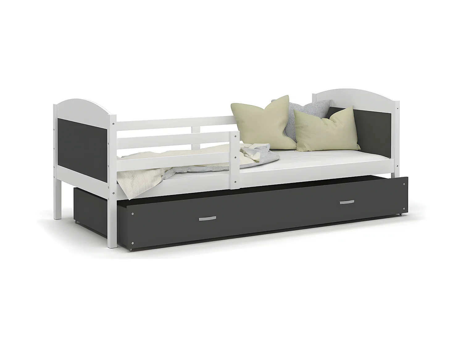 Lit Enfant Matis 90x190  ( Sans Matelas ) Blanc - gris Livré avec le sommiers et tiroir.