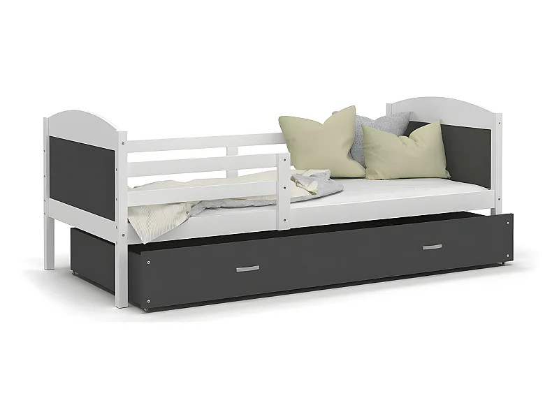 Lit Enfant Matis 90x190  ( Sans Matelas ) Blanc - gris Livré avec le sommiers et tiroir.