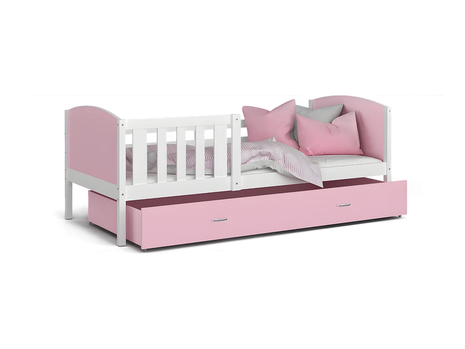 Lit Enfant Tomy 90x190 Blanc - rose Livré avec sommiers, tiroir et matelas en mousse de 7cm