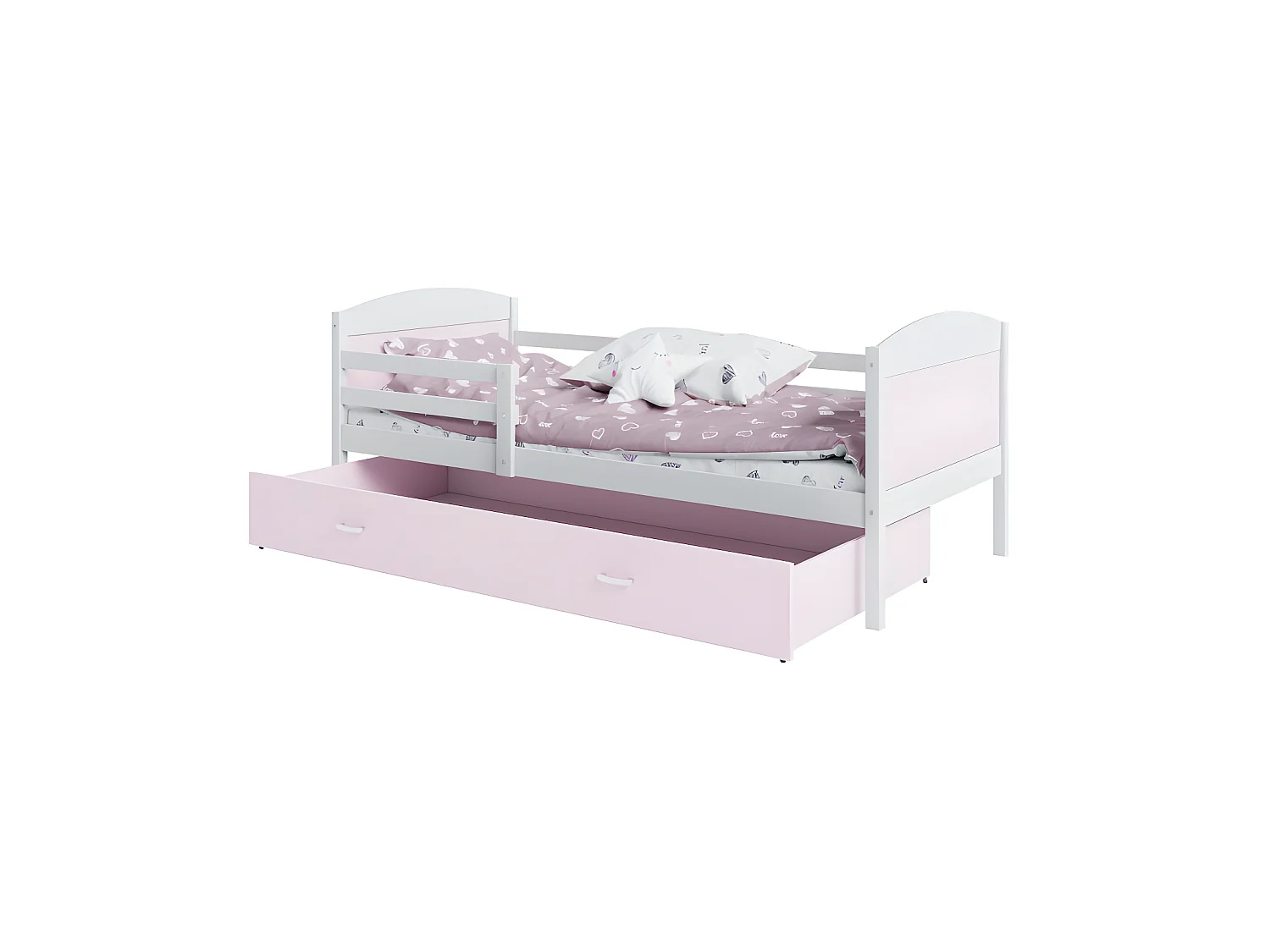Lit Enfant Mateo 90x190 Blanc - rose Livré avec sommiers, tiroir et matelas en mousse de 7cm