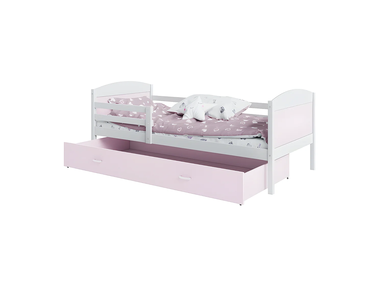 Lit Enfant Mateo 90x190 Blanc - rose Livré avec sommiers, tiroir et matelas en mousse de 7cm