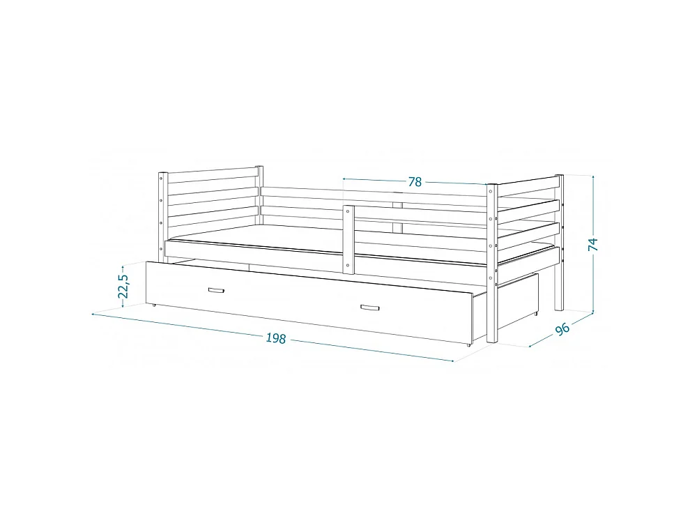 Lit Enfant Milo 90x190 tiroir + Matelas Blanc - bleu