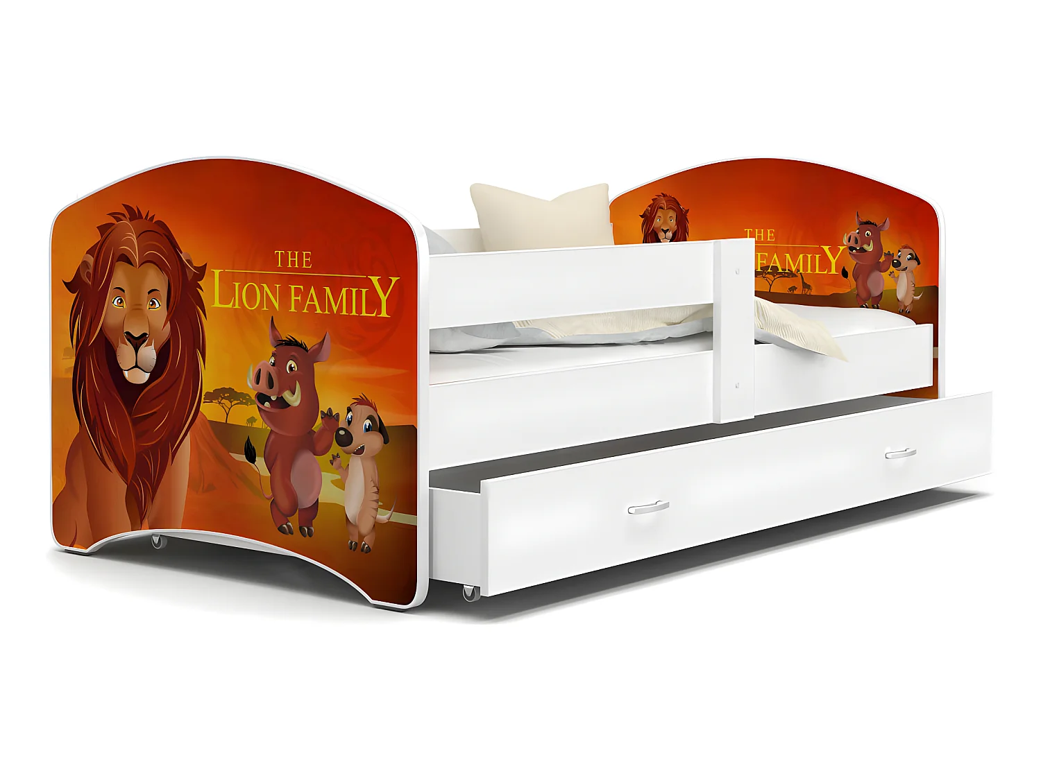 Lit Enfant Happy 80x160 Le Roi Lion Blanc Livré avec sommiers, tiroir et matelas en mousse de 7cm