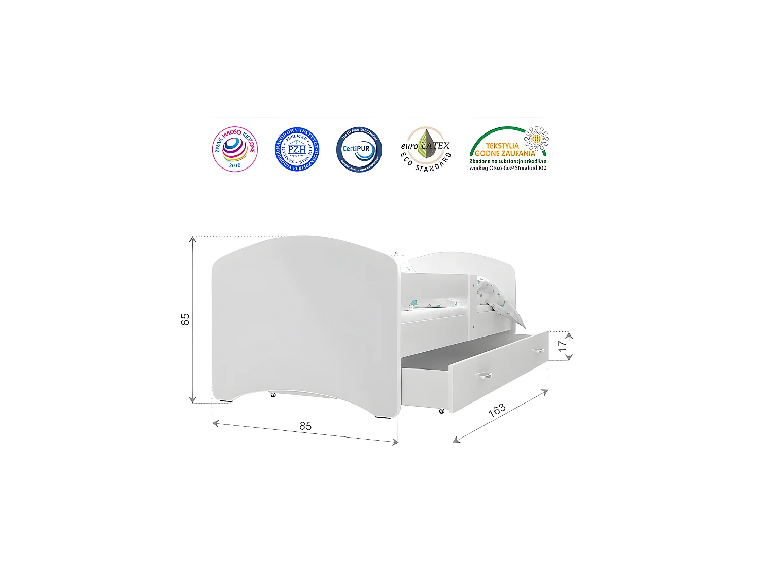 Lit Enfant Happy 80x160 Le Roi Lion Blanc Livré avec sommiers, tiroir et matelas en mousse de 7cm