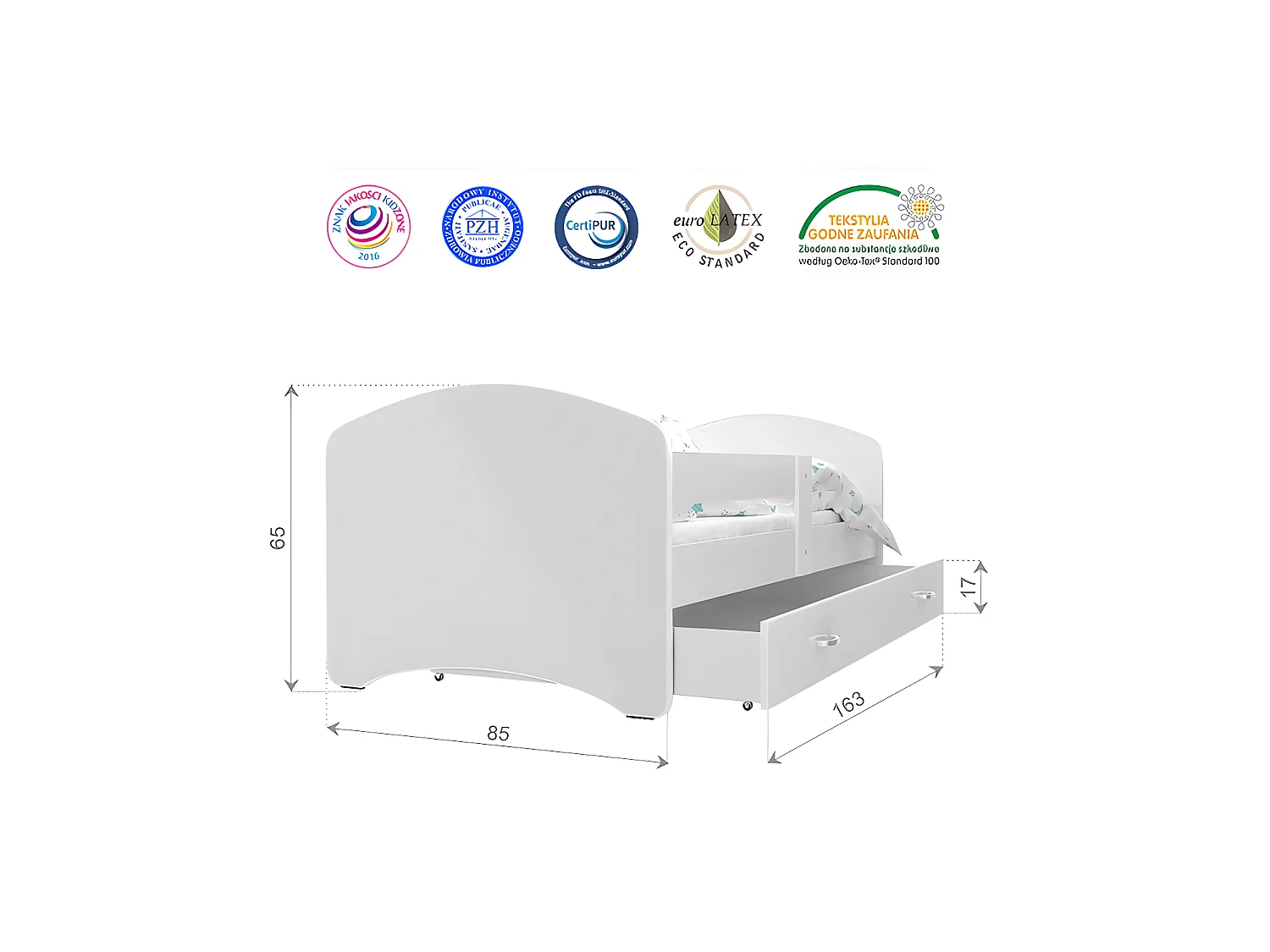 Lit Enfant Happy 80x160 Le Roi Lion Blanc Livré avec sommiers, tiroir et matelas en mousse de 7cm