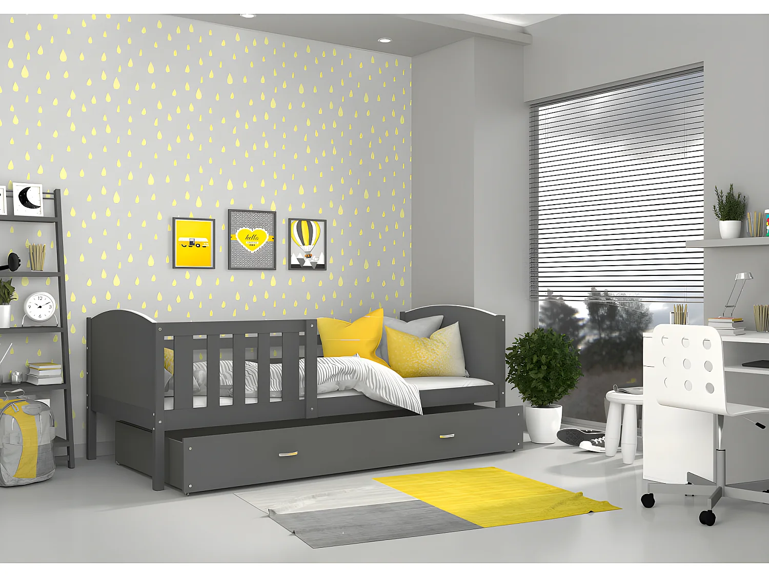 Lit Enfant Tami 90x190 ( Sans Matelas ) Gris - gris Livré avec le sommiers et tiroir.