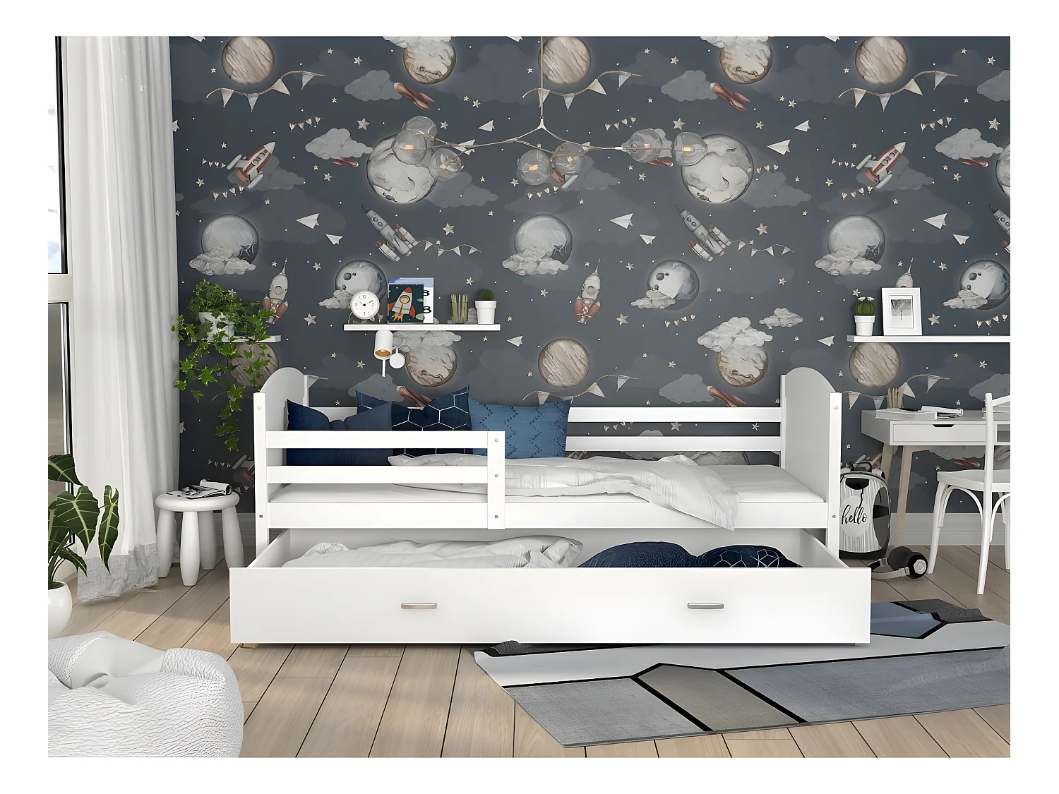 Lit Enfant Matis 90x190  ( Sans Matelas ) Blanc - blanc Livré avec le sommiers et tiroir.