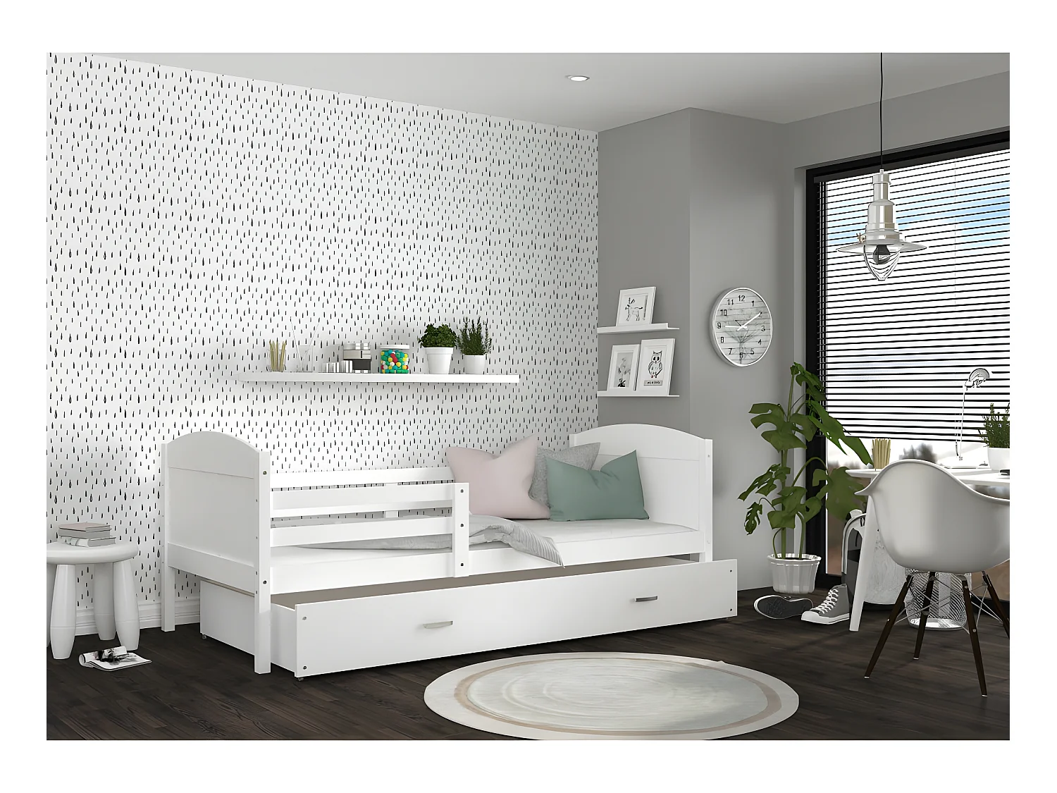 Lit Enfant Matis 90x190  ( Sans Matelas ) Blanc - blanc Livré avec le sommiers et tiroir.