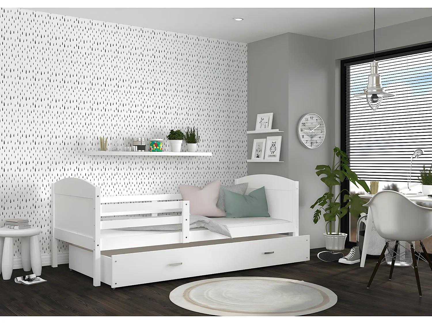 Lit Enfant Matis 90x190  ( Sans Matelas ) Blanc - blanc Livré avec le sommiers et tiroir.