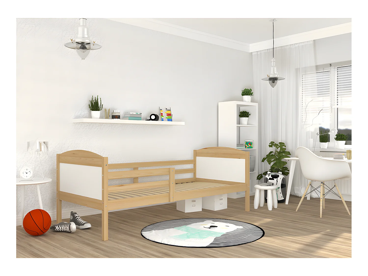 Lit Enfant Mati 90x190 Pin - blanc Livré avec sommiers