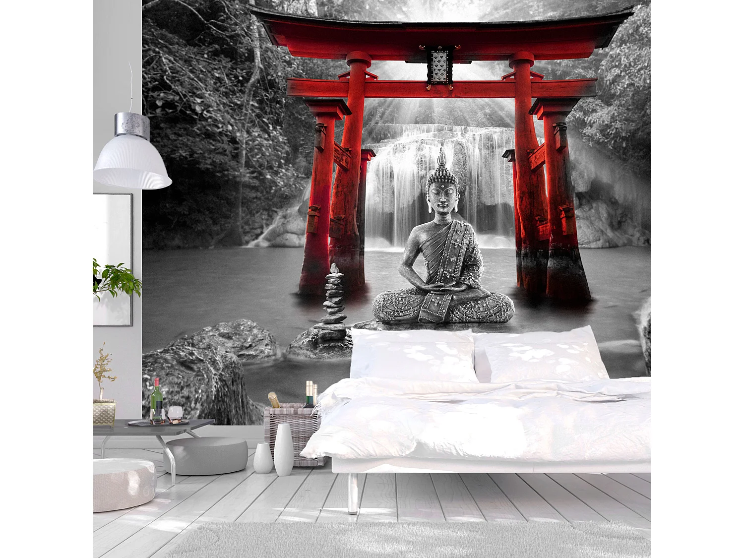 Fotomurale adesivo - Buddha Smile (Red) - 294x210