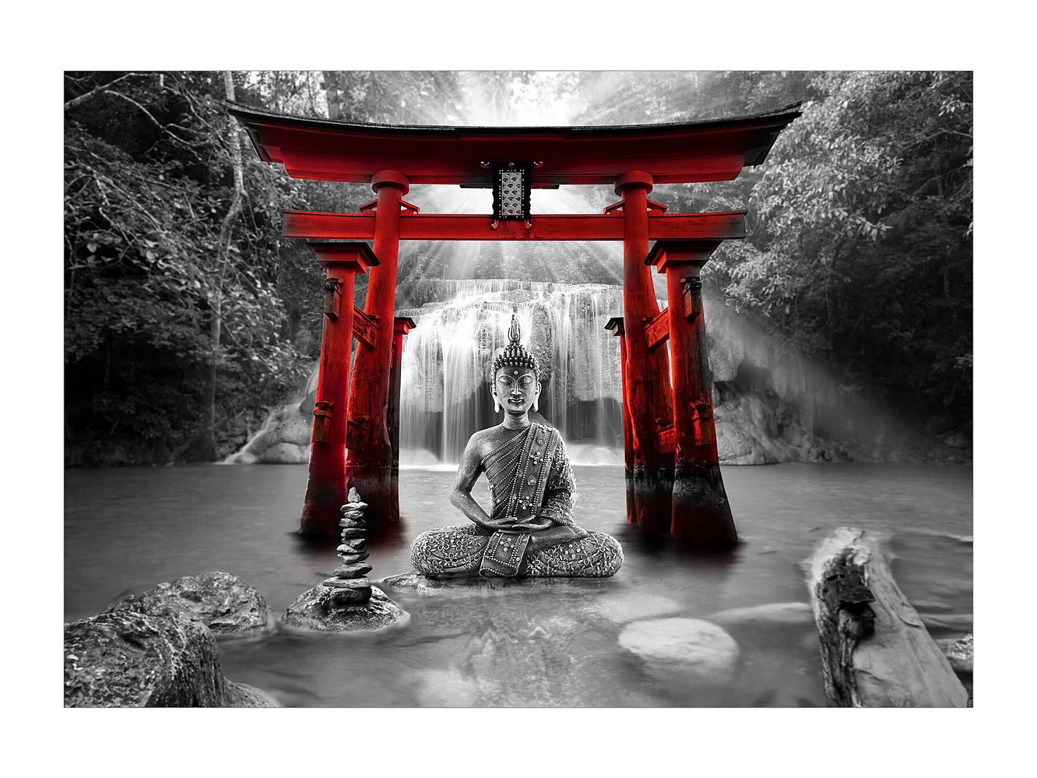 Fotomurale adesivo - Buddha Smile (Red) - 294x210