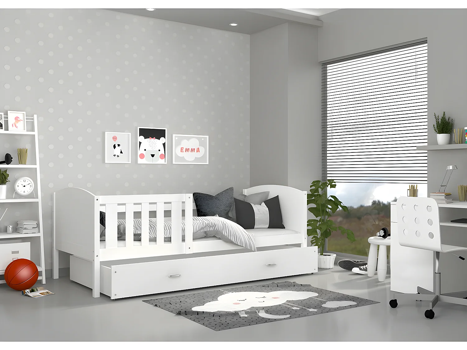 Lit Enfant Tami 90x190 ( Sans Matelas ) Blanc - blanc Livré avec le sommiers et tiroir.