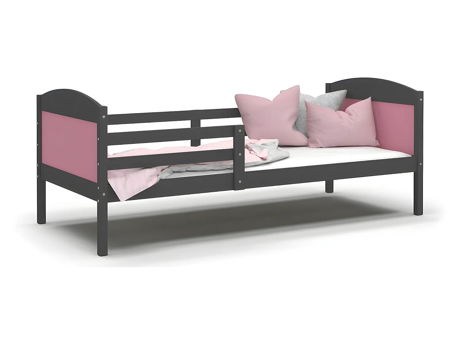 Lit Enfant Mati 90x190 Gris - rose Livré avec sommiers