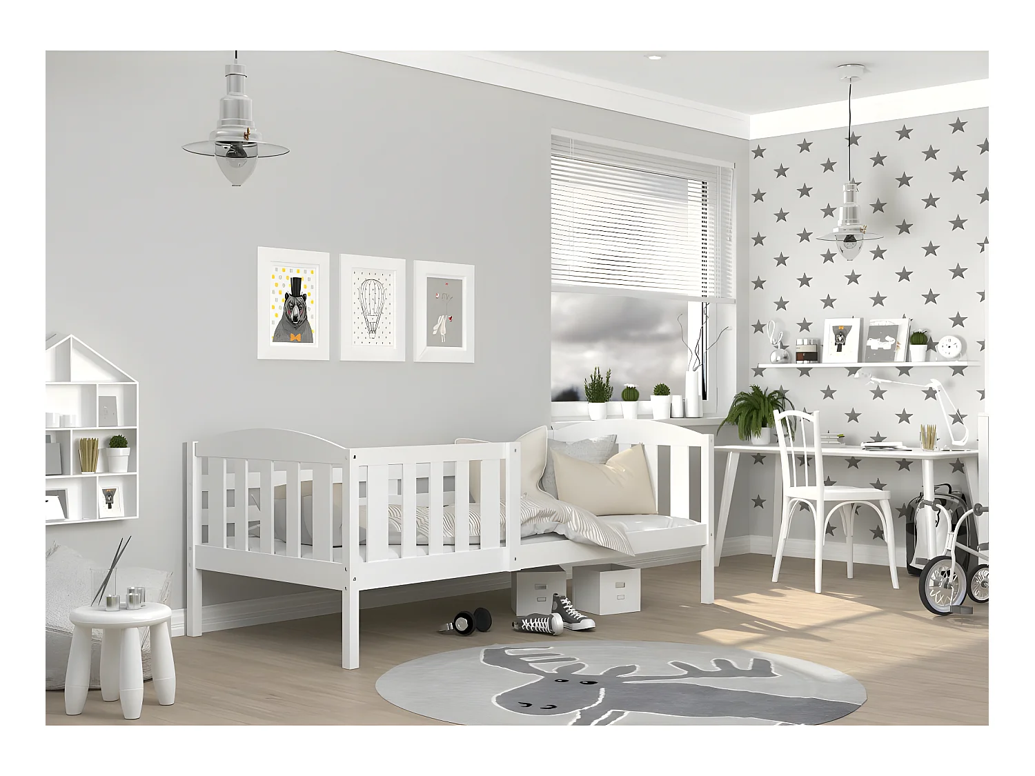 Lit Enfant Leo 90x190 Blanc Livré avec sommiers