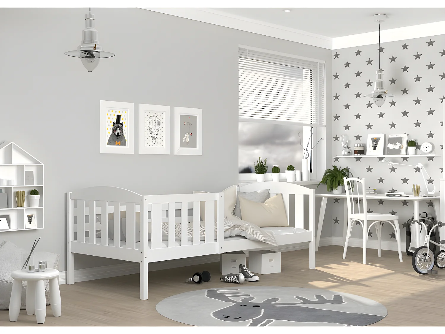 Lit Enfant Leo 90x190 Blanc Livré avec sommiers