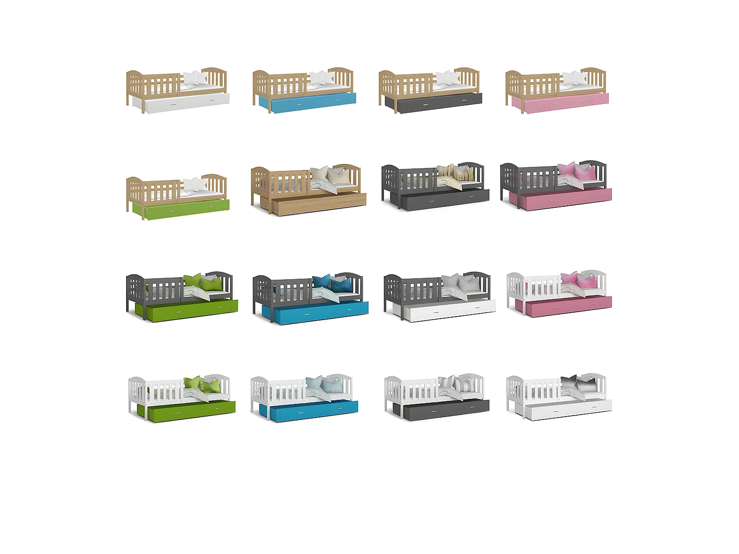 Lit Enfant Teo 90x190 Gris - rose Livré avec sommiers, tiroir et matelas en mousse de 7cm