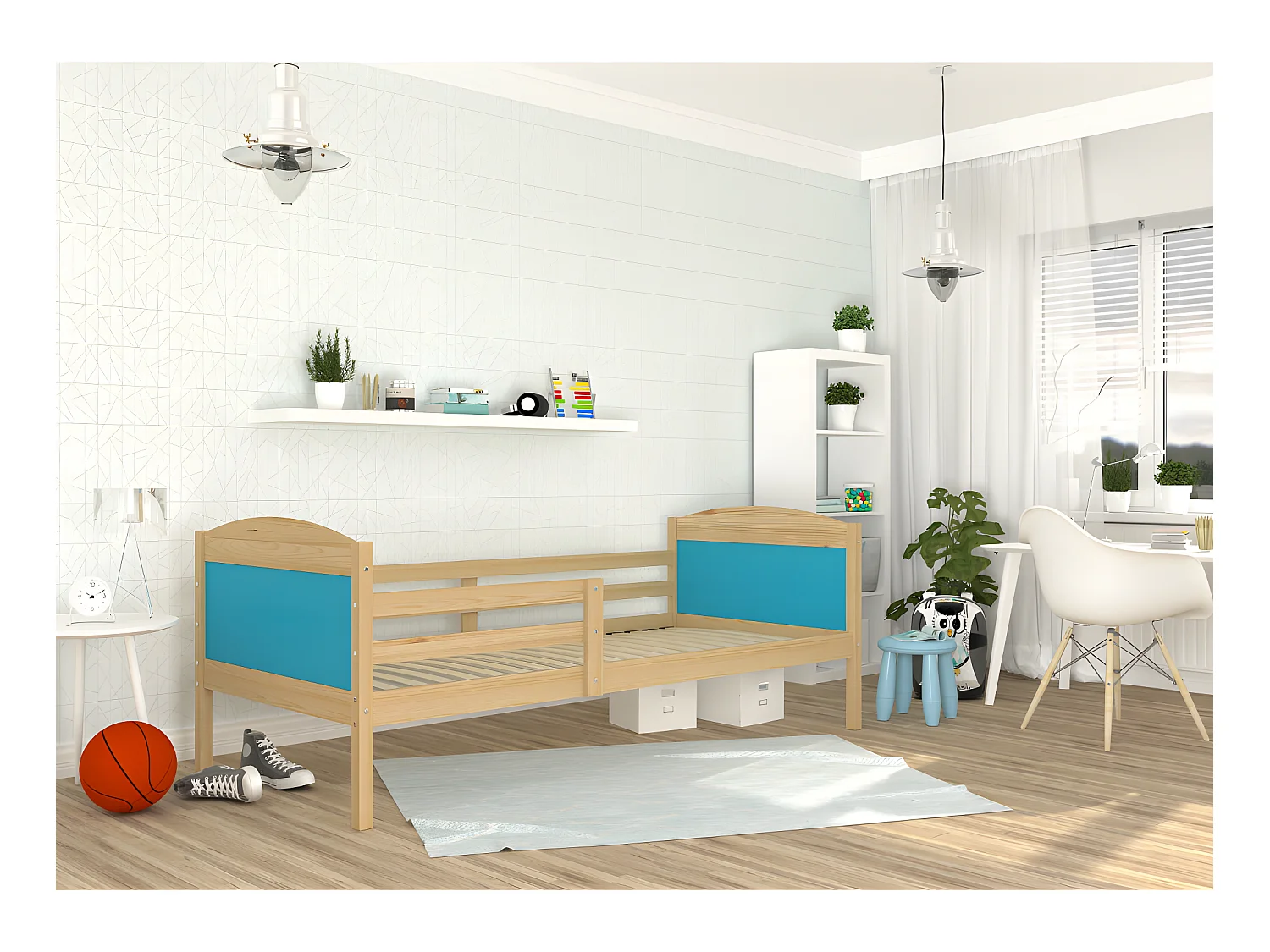 Lit Enfant Mati 90x190 Pin - bleu Livré avec sommiers