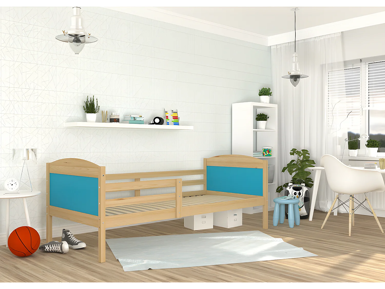 Lit Enfant Mati 90x190 Pin - bleu Livré avec sommiers