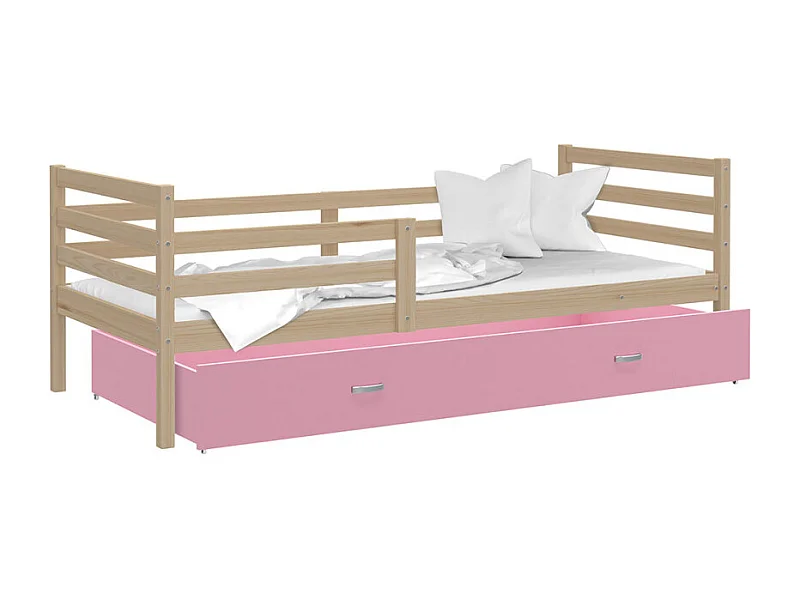 Lit Enfant Milo 90x190 Pin - rose Livré avec sommiers, tiroir et matelas en mousse de 7cm
