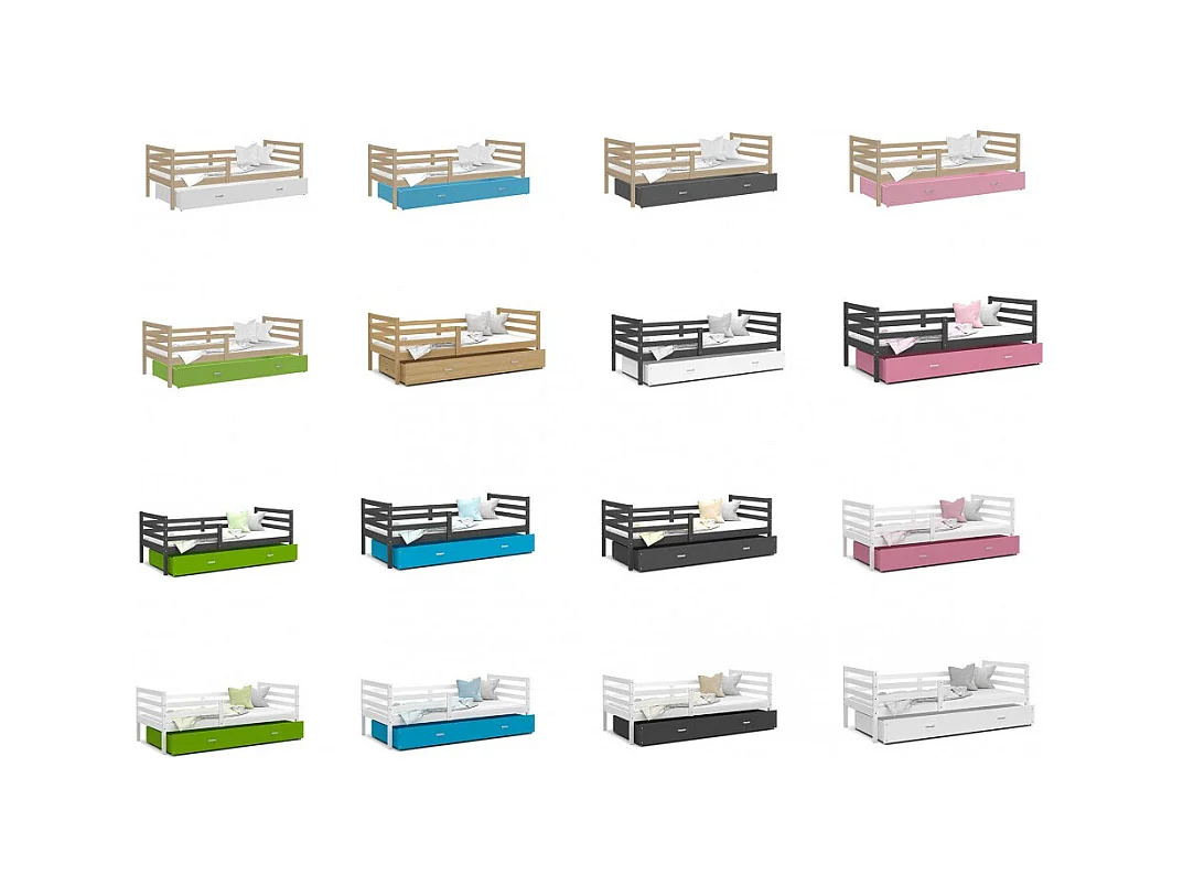 Lit Enfant Milo 90x190 Pin - rose Livré avec sommiers, tiroir et matelas en mousse de 7cm