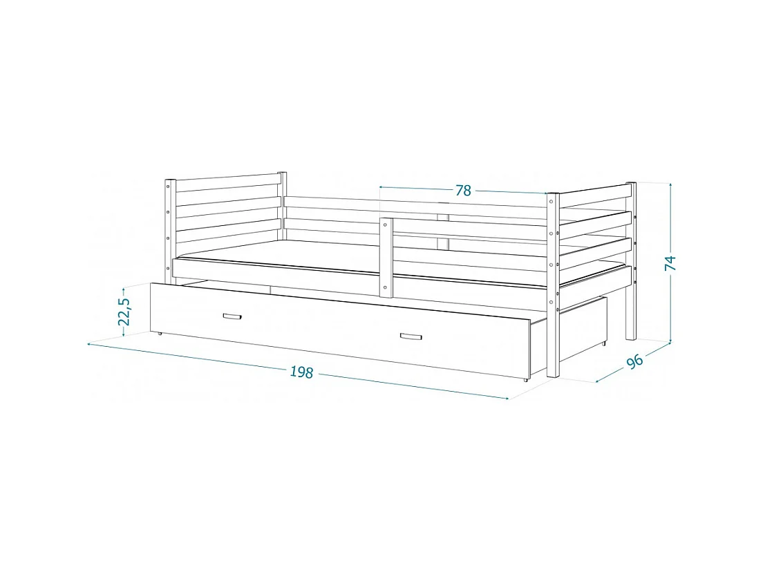 Lit Enfant Milo 90x190 Pin - rose Livré avec sommiers, tiroir et matelas en mousse de 7cm