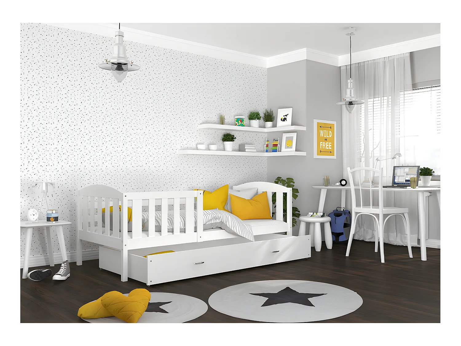 Lit Enfant Cleo 90x190  ( Sans Matelas ) Blanc - blanc Livré avec le sommiers et tiroir.
