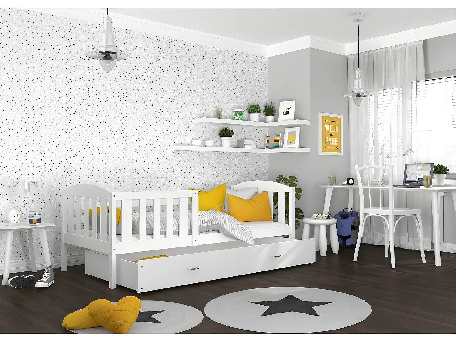 Lit Enfant Cleo 90x190  ( Sans Matelas ) Blanc - blanc Livré avec le sommiers et tiroir.