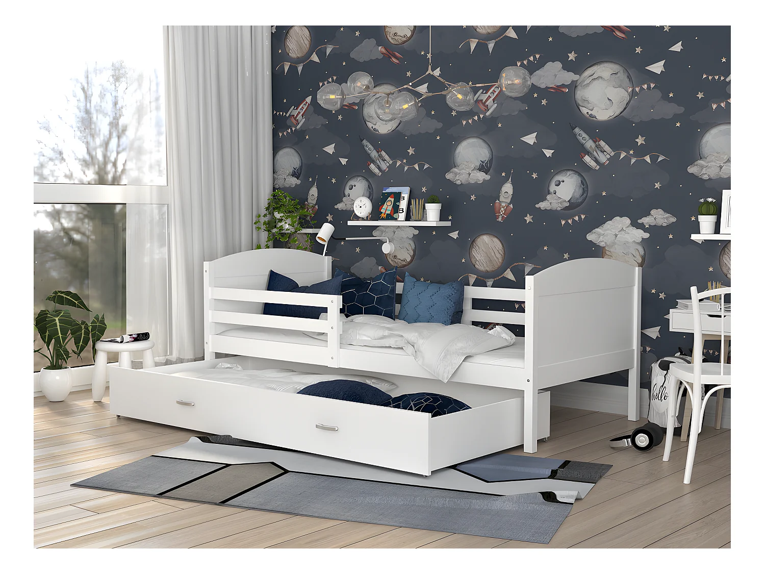 Lit Enfant Mateo 90x190 Blanc - blanc Livré avec sommiers, tiroir et matelas en mousse de 7cm