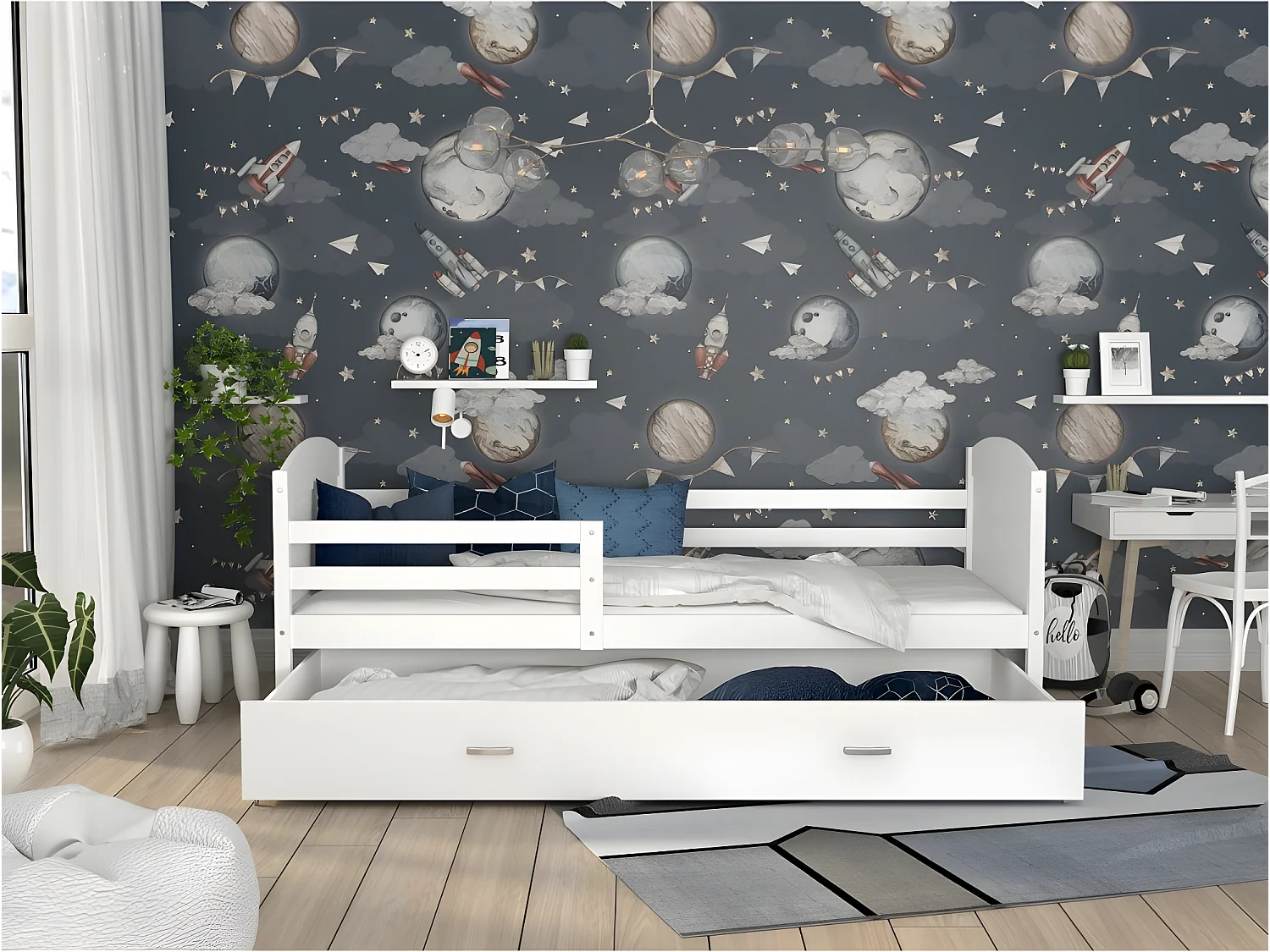 Lit Enfant Mateo 90x190 Blanc - blanc Livré avec sommiers, tiroir et matelas en mousse de 7cm