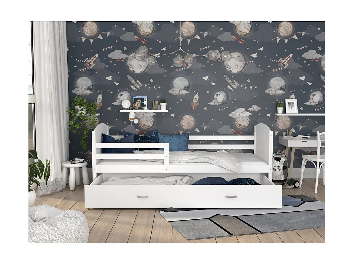 Lit Enfant Mateo 90x190 tiroir + Matelas Blanc - blanc